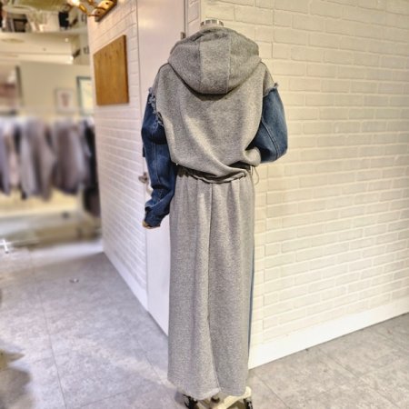 후드배색데님세트원피스