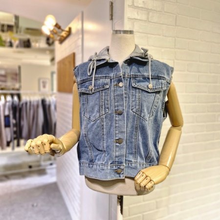 후드배색데님조끼