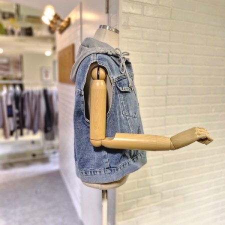 후드배색데님조끼