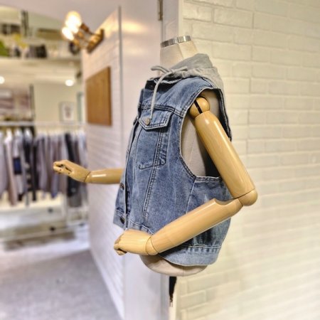 후드배색데님조끼