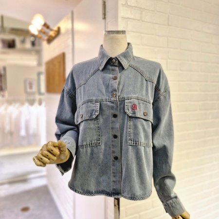 르양포켓자수데님셔츠