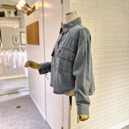 르양포켓자수데님셔츠