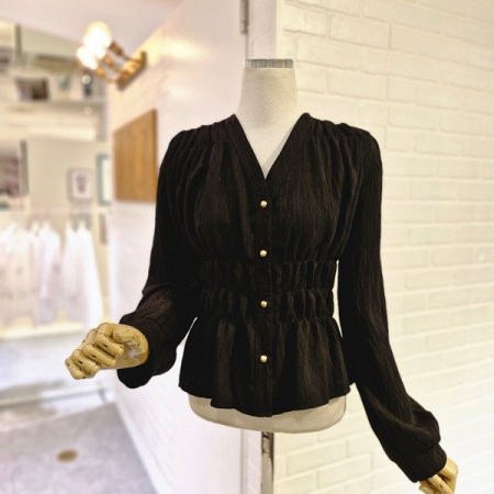 르V넥셔링삼블라우스