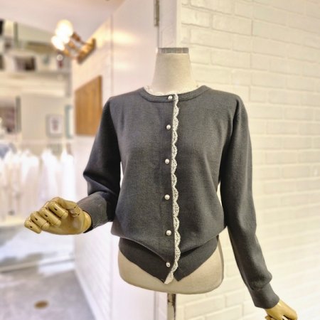 르레이스테잎배색가디건