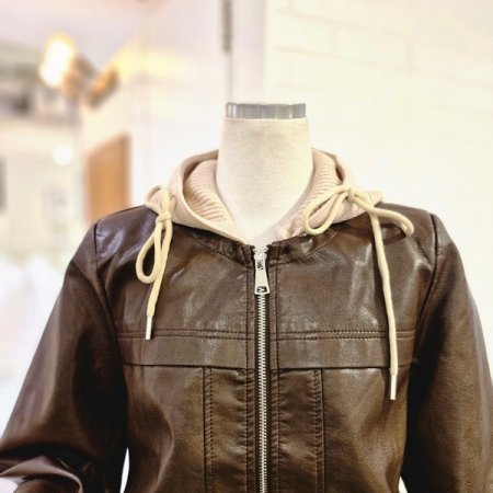 르니트후드레더자켓