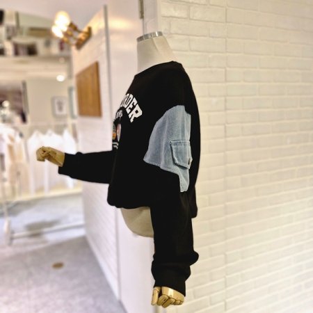 르데님배색레터링티셔츠