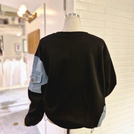 르데님배색레터링티셔츠