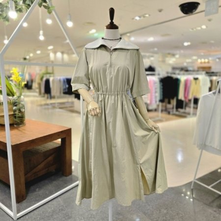 카라배색허리스트링 원피스