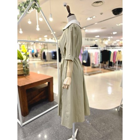 카라배색허리스트링 원피스