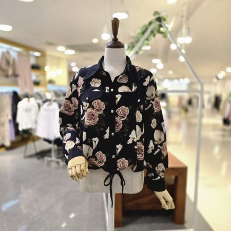 플라워배색카라 블라우스