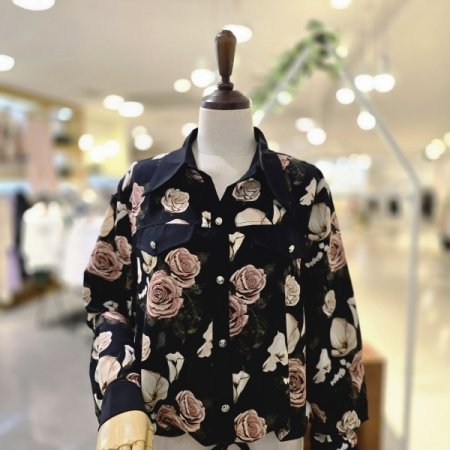 플라워배색카라 블라우스