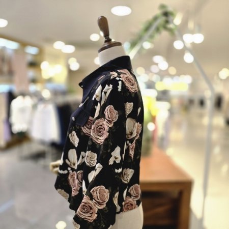 플라워배색카라 블라우스