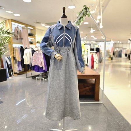 청배색 카라원피스