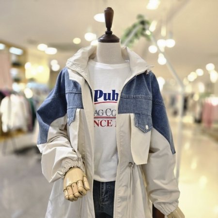 어깨청배색스트링 점퍼