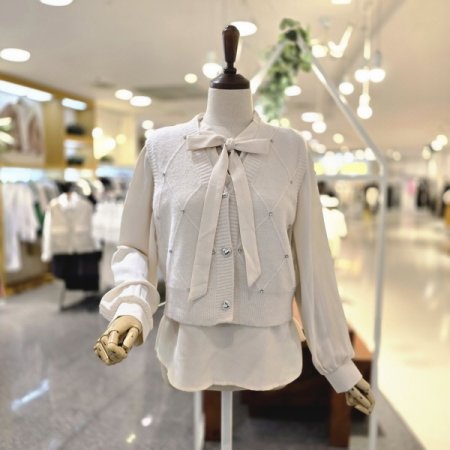 넥리본블라조끼세트