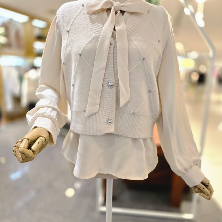 넥리본블라조끼세트