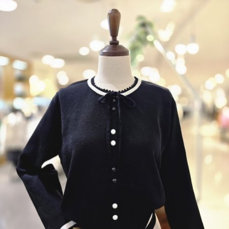 블랙배색리본 가디건