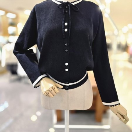 블랙배색리본 가디건