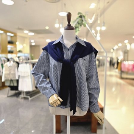 체크자수숄세트 블라우스