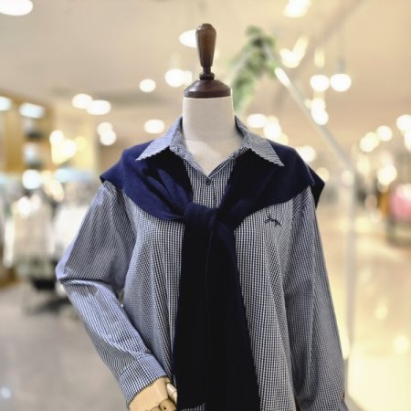 체크자수숄세트 블라우스