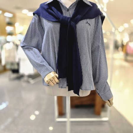 체크자수숄세트 블라우스