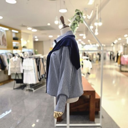 체크자수숄세트 블라우스