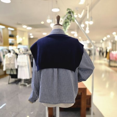 체크자수숄세트 블라우스