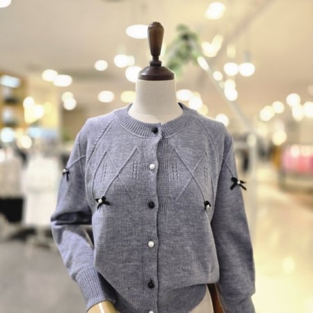 리본배색단추 가디건