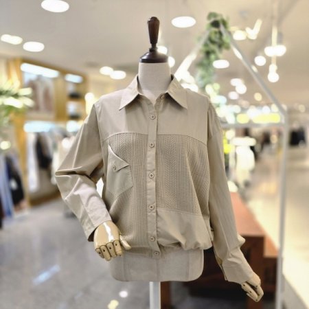 배색오각주머니 블라우스