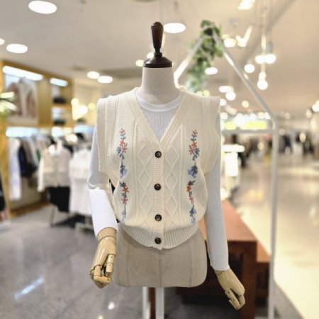 플라워자수 단추조끼