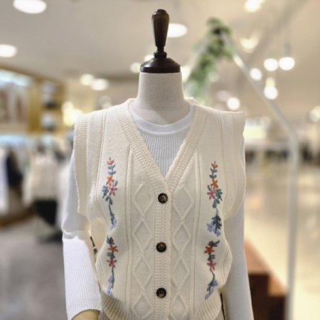 플라워자수 단추조끼