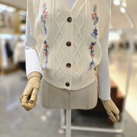 플라워자수 단추조끼