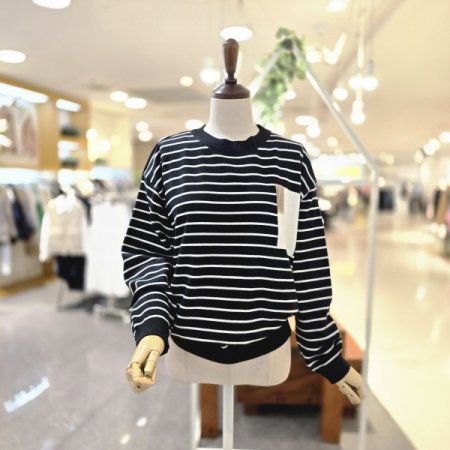 배색포켓장식단가라니트