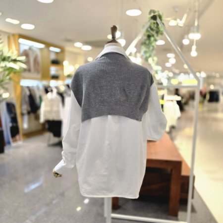 배색숄세트 블라우스