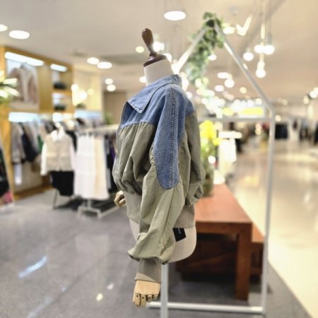 데님배색 셔링점퍼