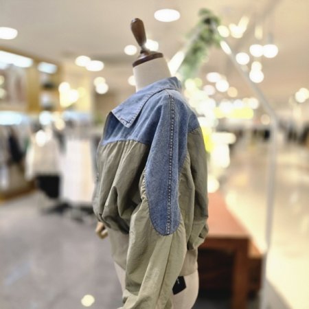 데님배색 셔링점퍼