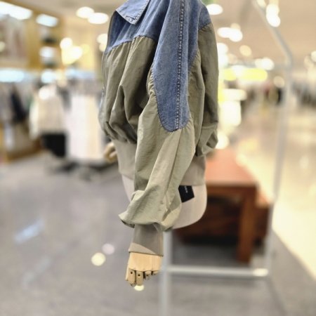 데님배색 셔링점퍼