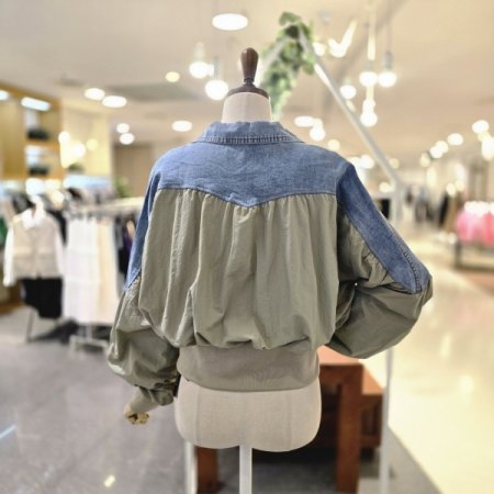 데님배색 셔링점퍼