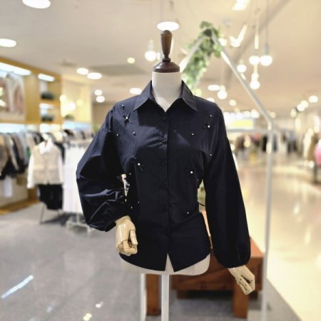 진주리본장식 블라우스