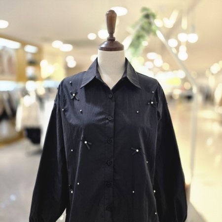 진주리본장식 블라우스