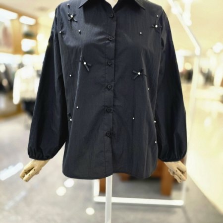 진주리본장식 블라우스