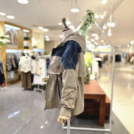 데님배색 후드점퍼