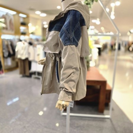 데님배색 후드점퍼