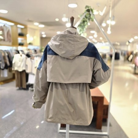 데님배색 후드점퍼