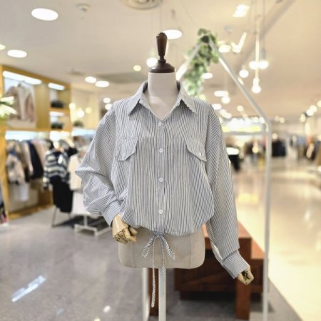 밑단셔링끈 스트라이프셔츠