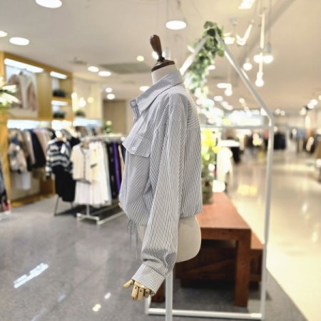 밑단셔링끈 스트라이프셔츠