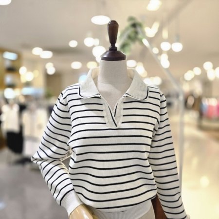 펀칭카라 스트라이프니트