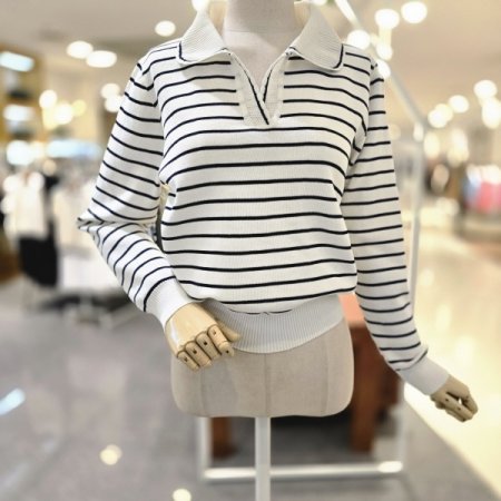 펀칭카라 스트라이프니트