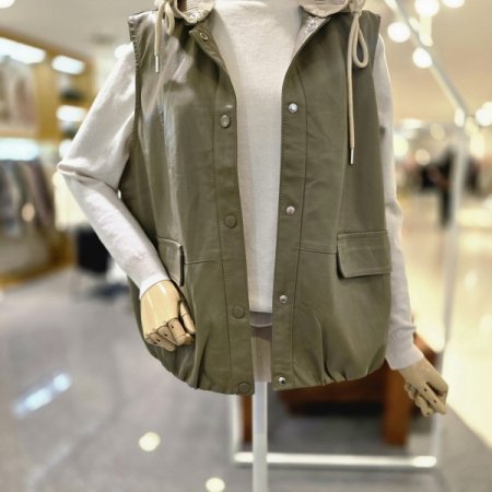 니트후드탈 레더조끼