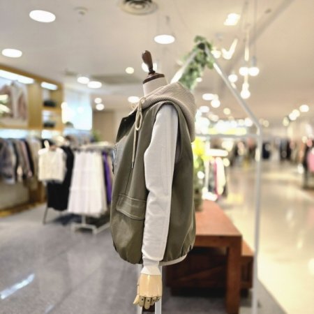 니트후드탈 레더조끼